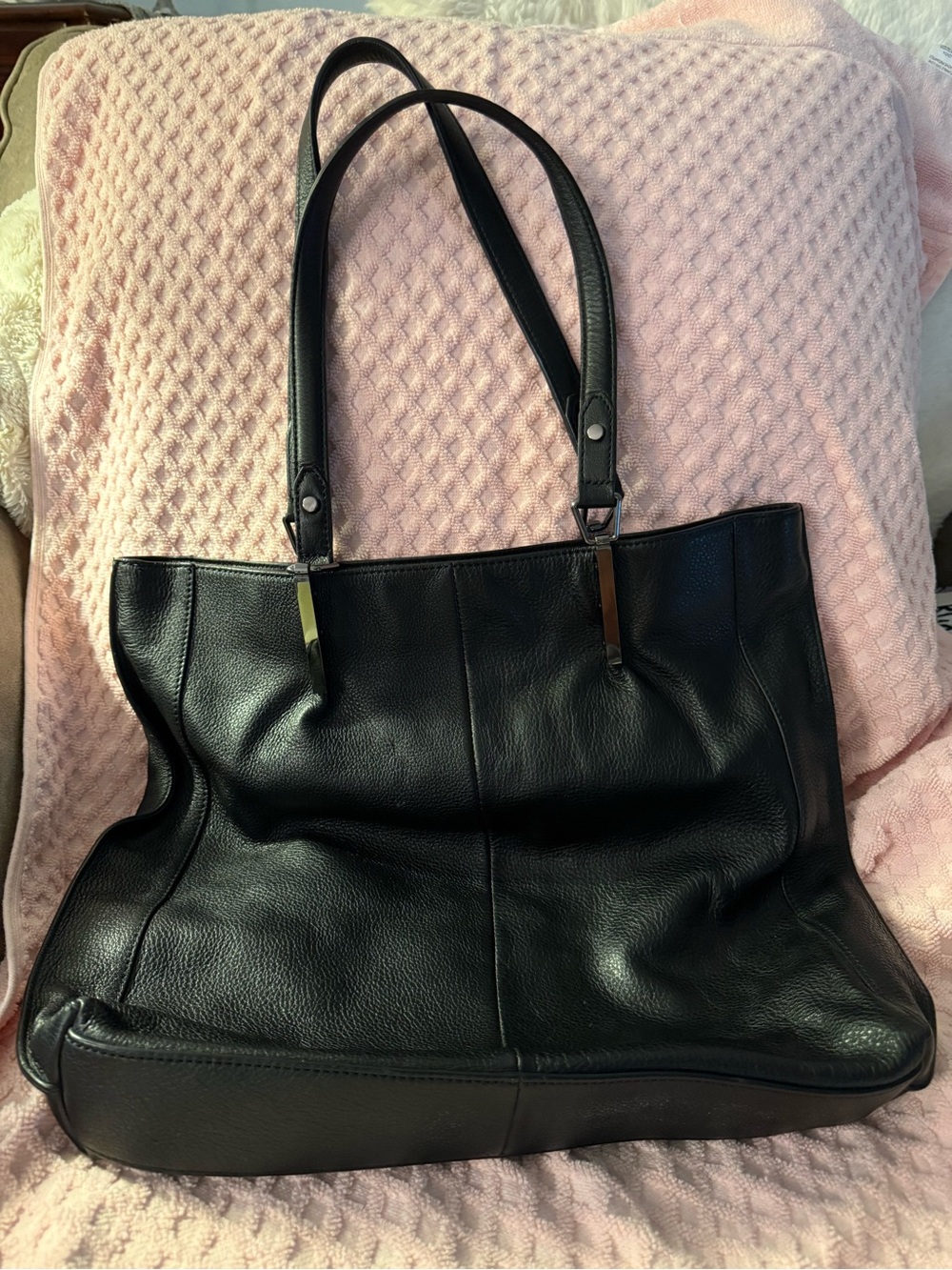 Kenneth Cole Black Leather Tote with Double Shoulder Straps